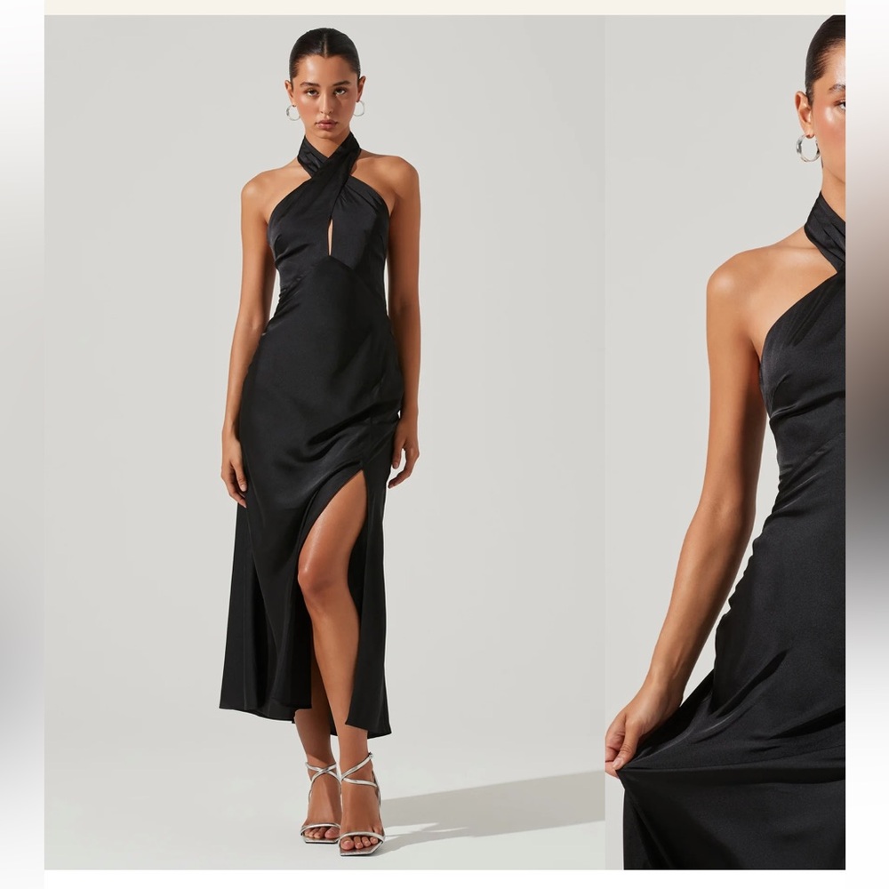 Astr The Label Marissa Statin Halter Neck Midi Dress